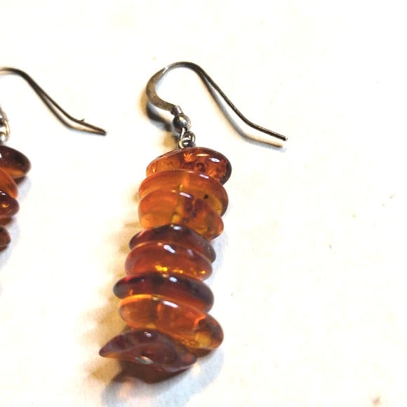 AMBER EARRINGS SILVER HOOKS - Picture 2 of 3